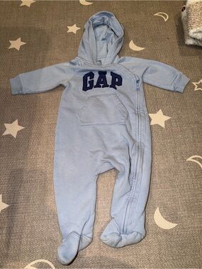 GAP Baby Light Blue Hooded Fleece Romper